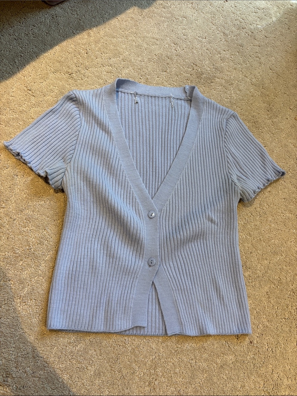 Urban Outfitters Ribbed Short-Sleeve Button Cardigan - Light Blue